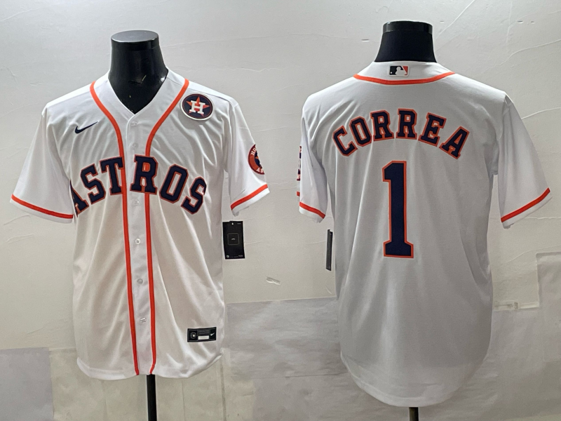 Men 2025 Houston Astros 1 Correa white Nike MLB Jersey 005